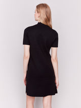 Knit Short Sleeve Mock Neck Dress Black
