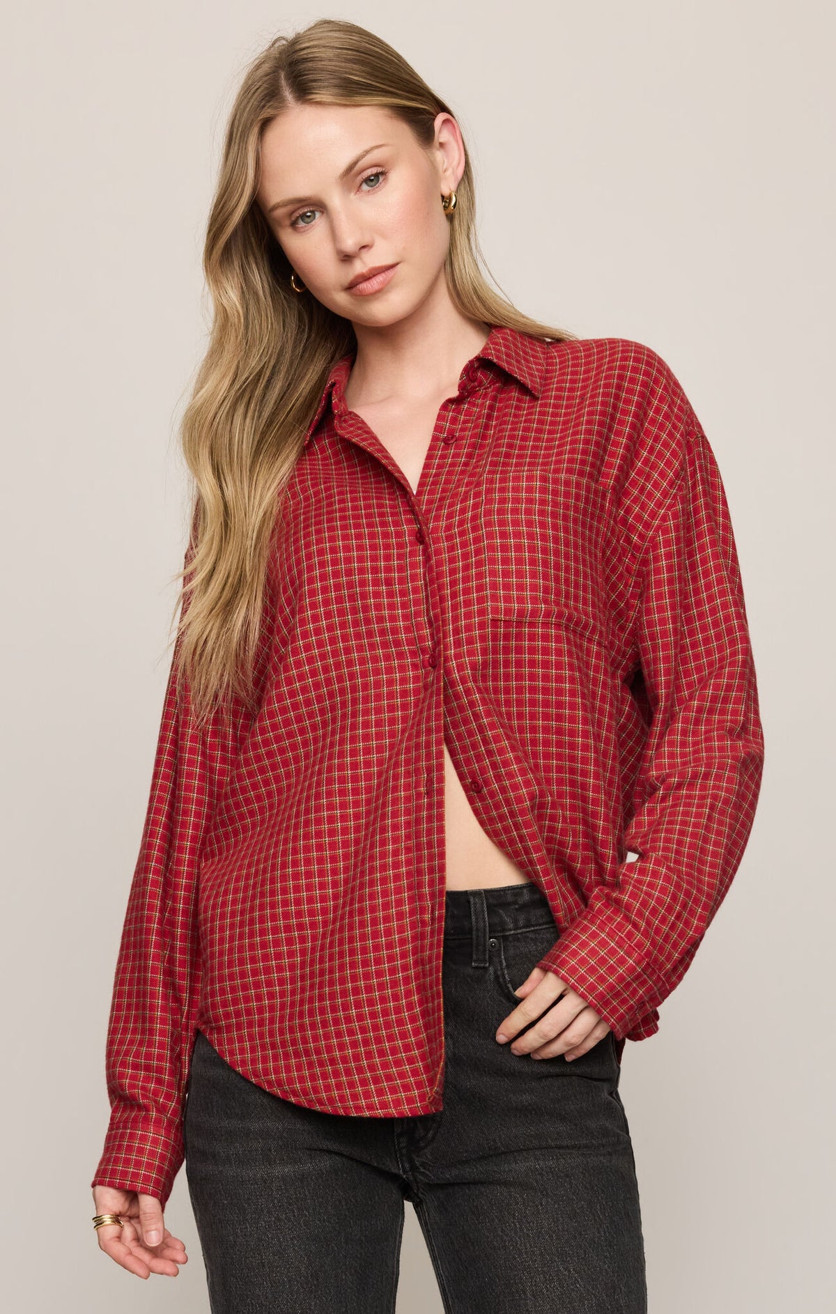 River Plaid Button Up Red Dahlia