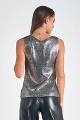 Metallic Knit Sweater Tank Silver