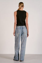 Faux Denim Track Pants Blue