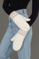 Square Pattern Knit Mittens Ivory