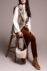 Wide Notch Collar Button Front Vest Sandstone