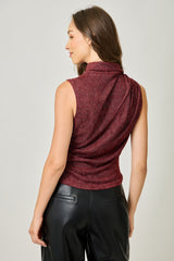 Shimmering Mock Neck Tank Wine