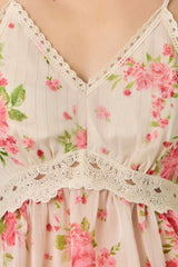 Lace Edging Floral Print Flowy Cami Ivory + Rose