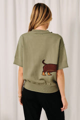 Thelma Vintage Weiner Dog Sweater Olive