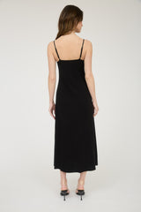 Button Down Front Tie Midi Dress Black