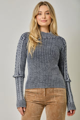 Washed Mock Neck Sweater Midnight Blue