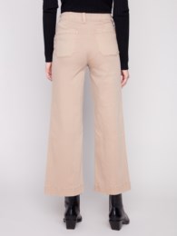 Twill Patch Pocket Cropped Wide Leg Twill Pants Sesame