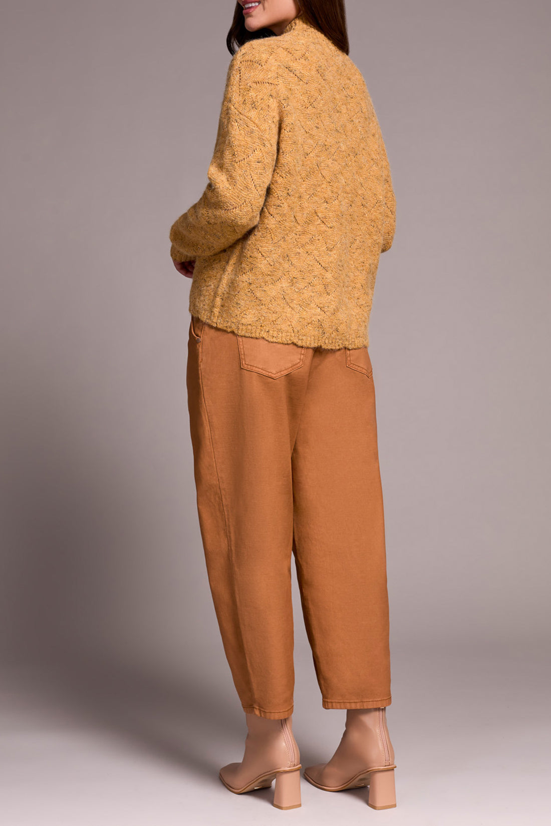 Textured Mock Neck Puff Sleeve Sweater Heather Tumeric