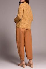 Textured Mock Neck Puff Sleeve Sweater Heather Tumeric
