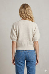 Dart Seam Detail Short Puff Sleeve Sweater Taupe