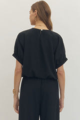3/4 Sleeve Bubble Button Top Black