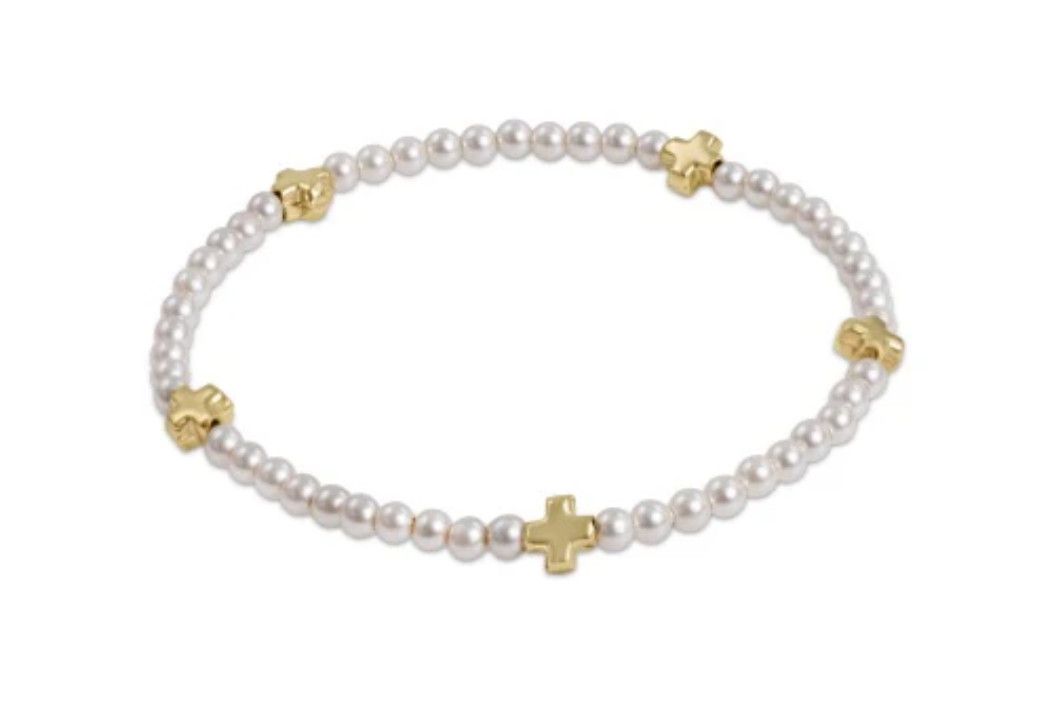 Signature Cross Small Pearl Pattern 3mm Bracelet