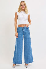 High Rise Wide Leg With Scalloped Edge Detail Solid Medium