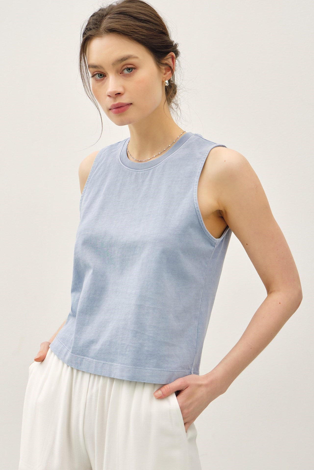 Acid Wash Boxy Cut Tank Denim