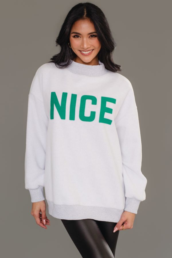 Reversible Naughty/Nice Mock Neck Sweatshirt Grey