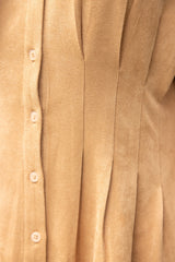 Pleated Waist Button Down Suede Dress Taupe