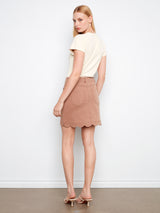Scallop Hem Button Front Twill Skort Desert