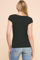 Ribbed Knit Relax Fit Square Neck Top Black