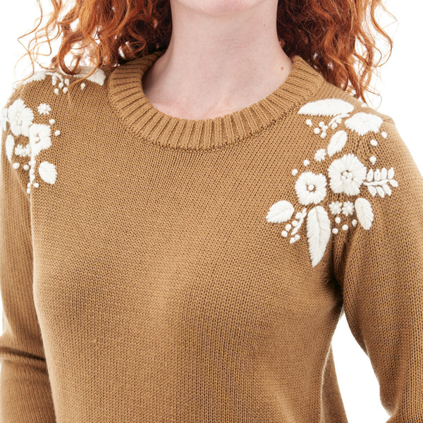 Lindley Embroidered Shoulder Sweater Tobacco Brown