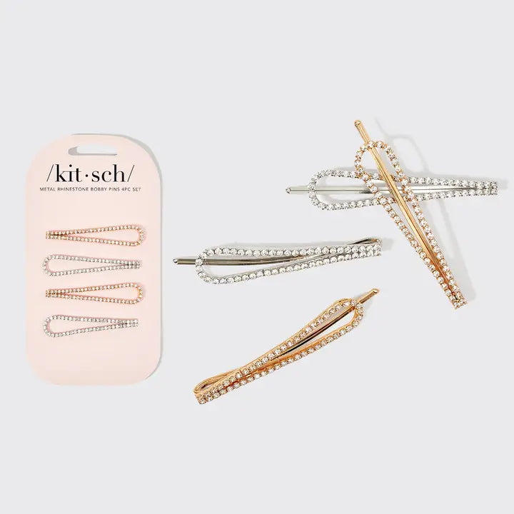 Metal Rhinestone Drop Bobby Pin Set - 4pc