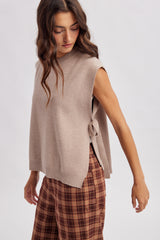 Side Tie Sweater Vest Mocha