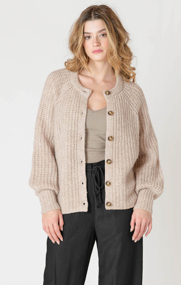 Chunky Knit Button Down Cardigan Soft Oat Melange