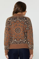 Paisley Quarter Zip Printed Sweater Caramel