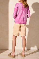 Washed Vneck Exposed Seam Sweater Top Orchid Sky