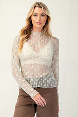 Sheer Lace High Neck Layering Top Sage