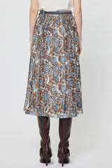 Floral Paisley Printed Midi Skirt Blue Multi