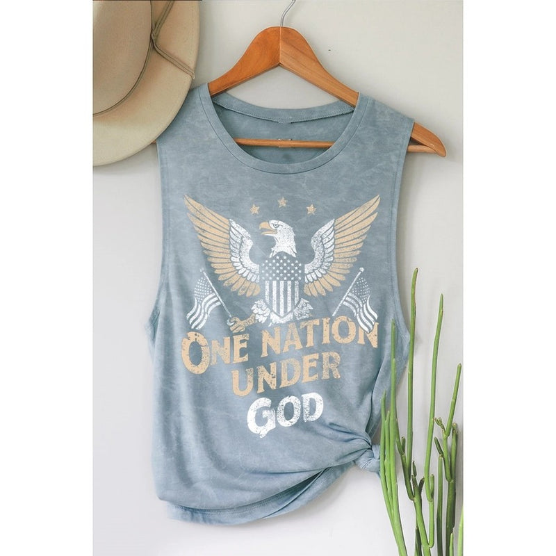 One Nation Under God Graphic Tank Mineral Vintage Blue