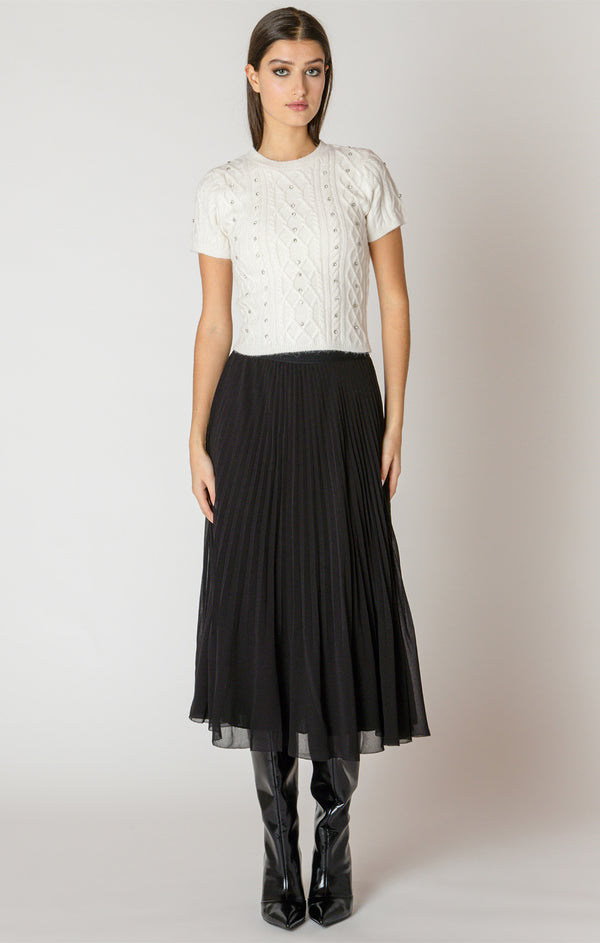 Chiffon Solid Pleated Mini Skirt Black