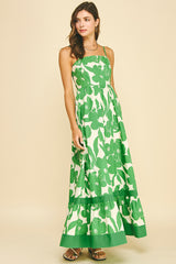 Floral Tiered Ruffle Hem Maxi Dress Green
