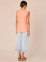 Double Ruffle Cap Sleeve Mineral Wash Top Cantaloupe