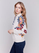 Funky Floral Printed Sides Sweater Heather Beige