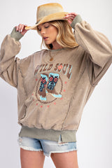 Wild Soul Print Terry Knit Pullover Olive