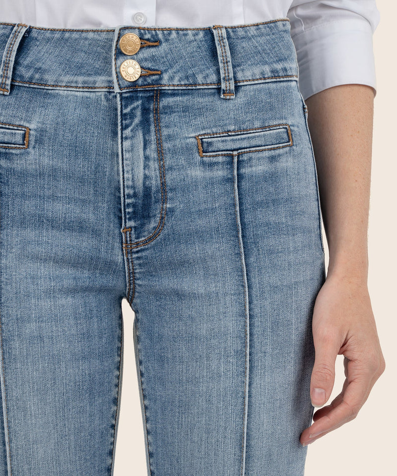 Ana High Rise Double Button Welt Pocket Flare Jeans Renewed