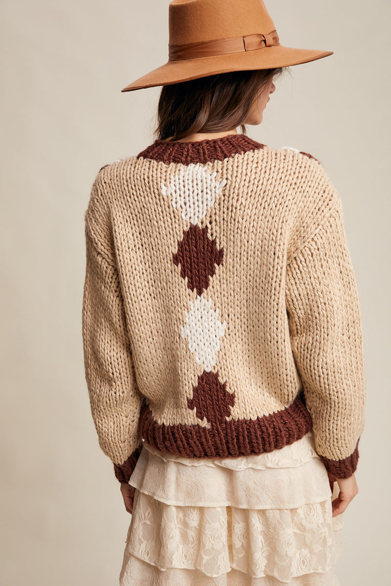 Handmade Crochet Floral Cardigan Tiramisu