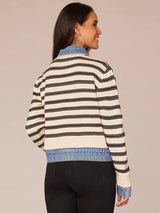 Long Sleeve Mix Media Jacket Off White + Navy