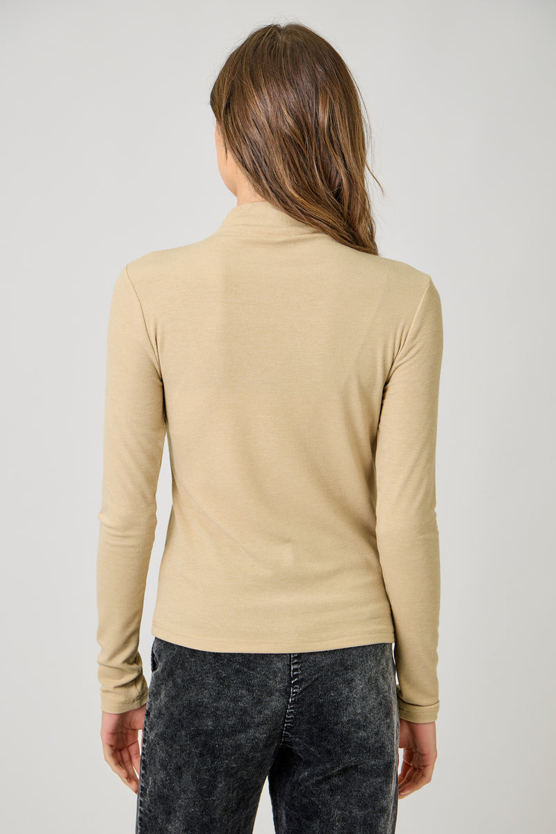 Knit Mock Neck Long Sleeve Top Almond