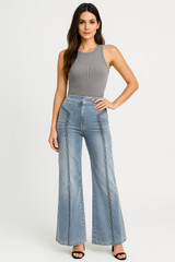 Wide Leg Triple Stripe Detail Jeans Light Denim