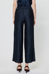 Crinkle Pleated Satin Pants Navy