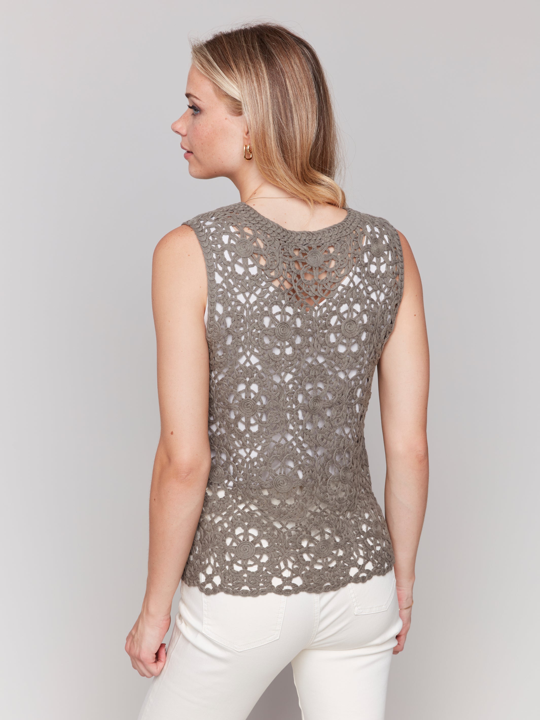 Crew Neck Crochet Tank Celadon