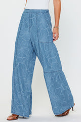 Floral Printed Wide Leg Palazzo Pants Floral Chambray