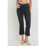 Distressed Hem Crop Flare Jeans Washed Black