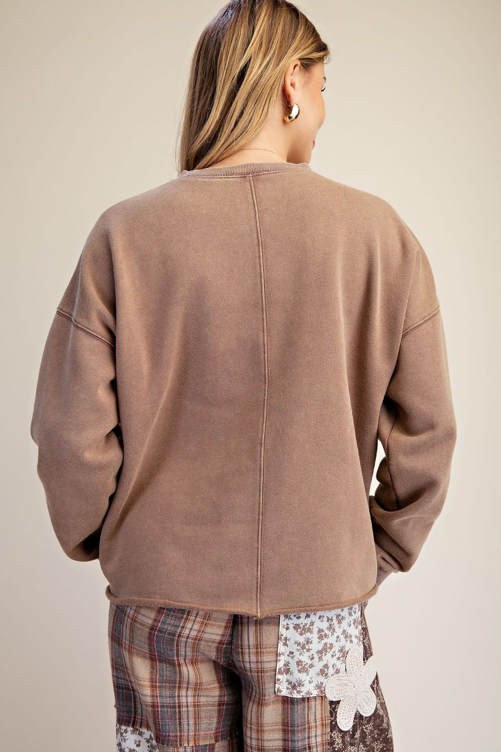 Floral Patch Washed Terry Pullover Mocha
