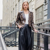 Distressed Zip Cuff Moto Waist Jacket Brown