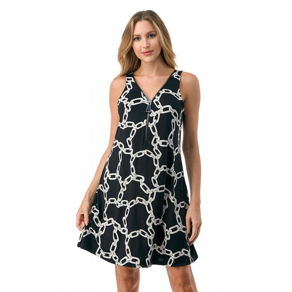 Zipper Tank Dress Black White Chain
