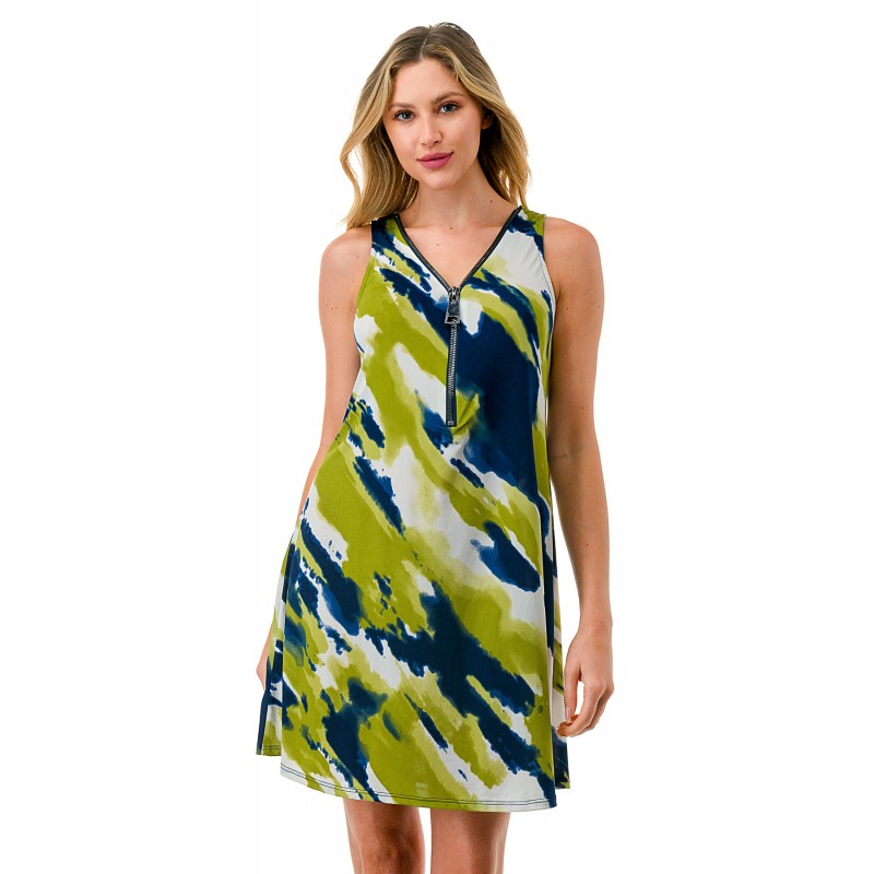 Zipper Tank Dress Lime Diagonal Dyed